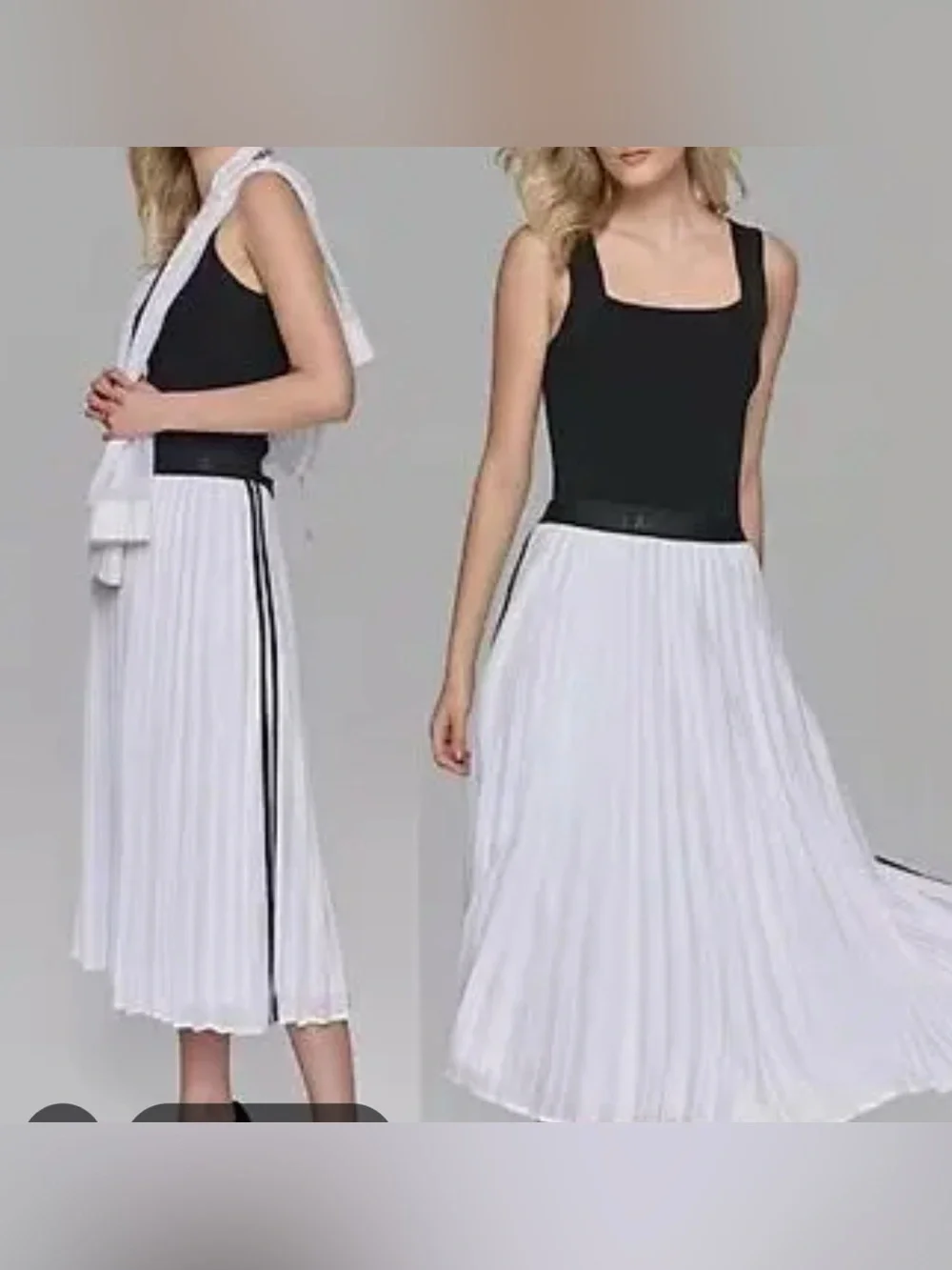 New KARL Lagerfeld Pleated Midi Skirt with Black Side Stripe